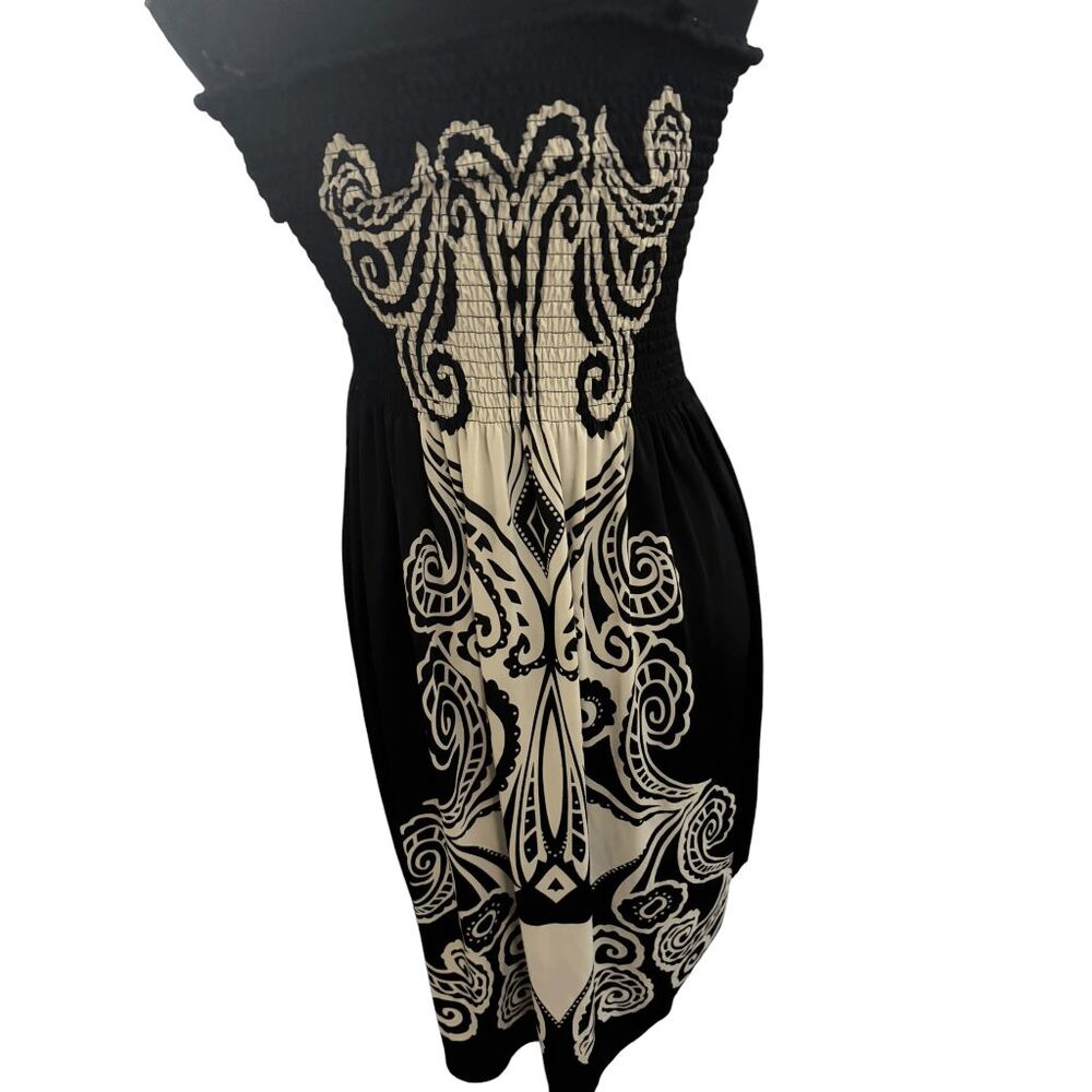 Shoreline Black & Cream Damask Smocked Strapless Maxi Dress - One Size Fits Most